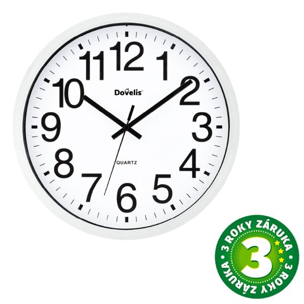 Nástěnné hodiny Classic 25cm s velkými číslicemi, na 1 baterii AA, bílé, 3 roky záruka