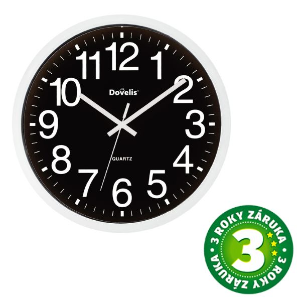 Nástěnné hodiny Classic 25cm s velkými číslicemi, na 1 baterii AA, černé, 3 roky záruka