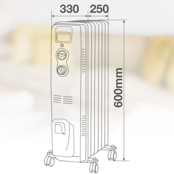 Olejový radiátor 3 režimy max 1500W 7 žeber kolečka, na 15m2, 3 roky záruka