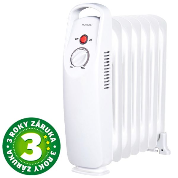 Malý ojevý radiátor, 700W, termostat, 7 žeber, na 25m3, 3 roky záruka