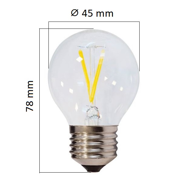 Retro LED žárovka E27  2W 200lm G45 denní, filament, ekvivalent 13W