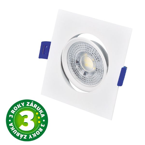 Prémiové výklopné podhledové bodové LED svítidlo 7W 510lm, teplá, čtverec, 8,5cm, 3 roky