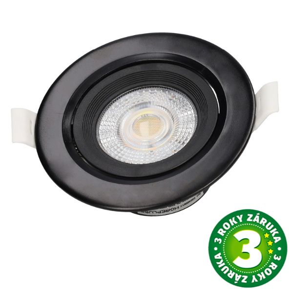 Prémiové výklopné podhledové bodové LED svítidlo 7W 560lm, CCT, černé, kruh, 9cm, 3 roky
