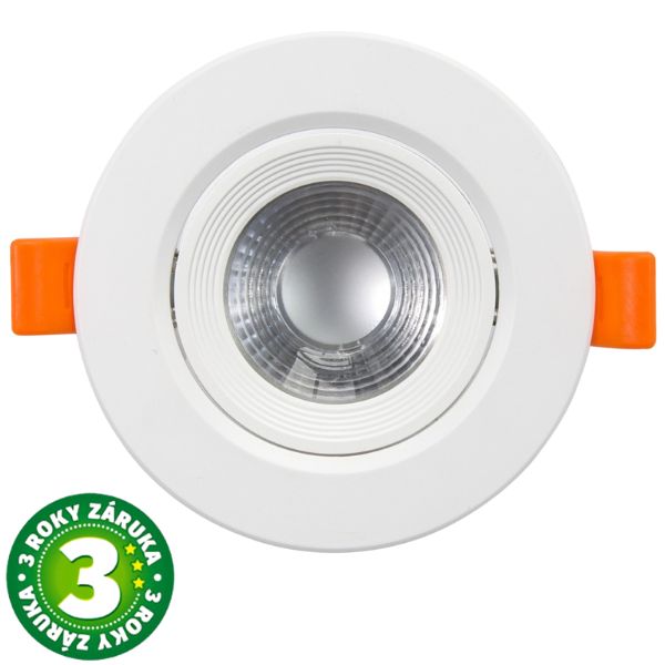 Prémiové výklopné podhledové bodové LED svítidlo 7W 550lm, studená, kruh, 9cm, 3 roky