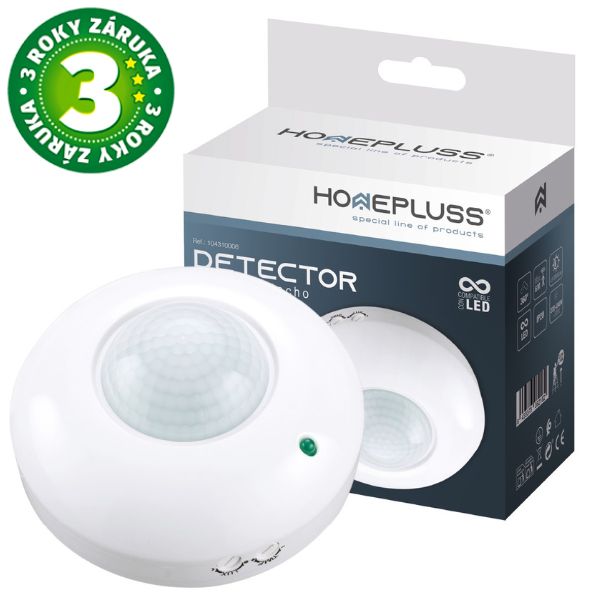 Pohybové čidlo na strop – PIR senzor Homepluss, IP20 do interiéru, bílé, 300W, 3 roky zár.