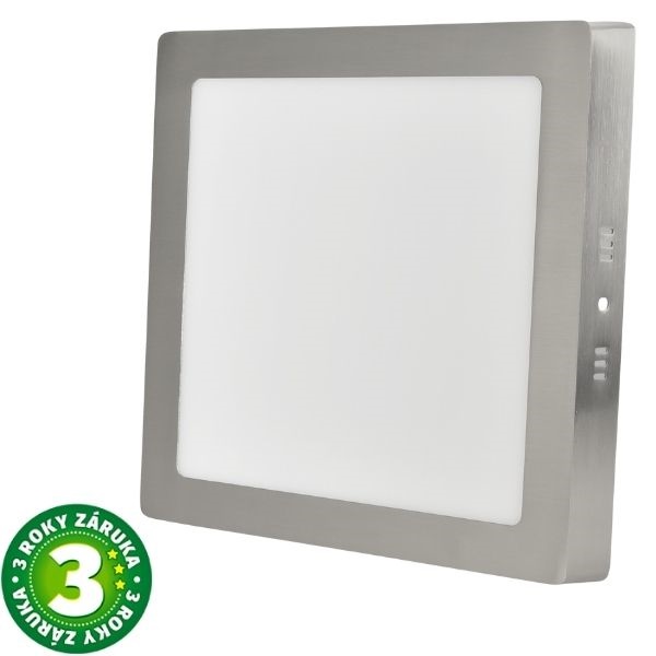 Prémiový přisazený LED panel 12W 950lm, denní, čtvercový, matný chrom, 3 roky