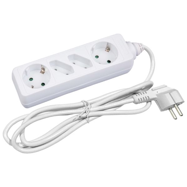 SCHUKO prodlužovací kabel - 4 zásuvky (2+2), 1,5m,  bílý 3G1.5