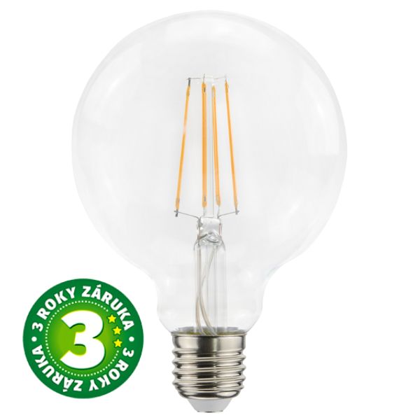 Prémiová retro LED žárovka E27 7W 806lm G95 teplá, filament, ekv. 60W, 3 roky