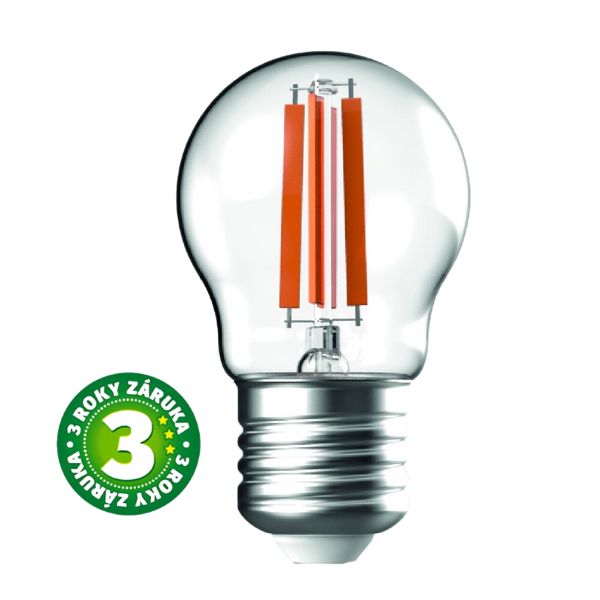 Ultra úsporná prémiová retro LED žárovka E27 4,9W 806lm G45 denní filament ekv. 60W 3 roky