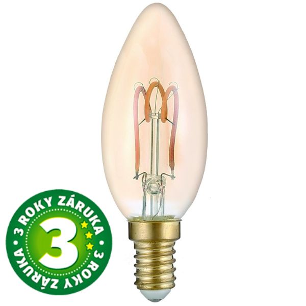 Prémiová designová retro LED žárovka E14 3W 180lm, EXTRA TEPLÁ, filament, ekv. 19W, 3 roky
