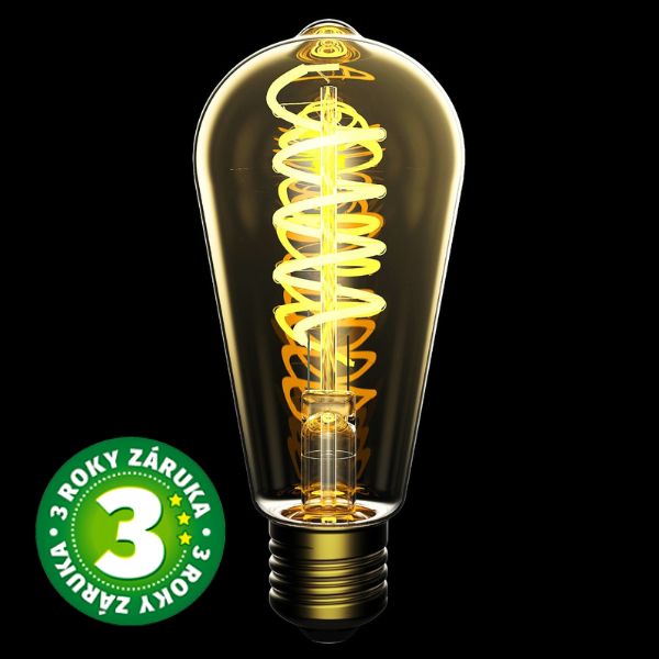 Prémiová designová retro LED žárovka E27 4W 360lm EXTRA TEPLÁ ST58 filament ekv 33W 3 roky