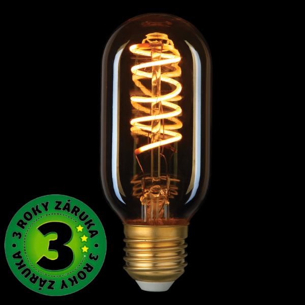 Prémiová designová retro LED žárovka E27 4,5W 400lm EXTRA TEPLÁ T45 filament, 3 roky