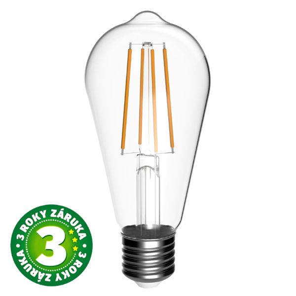 Ultra úsporná prémiová retro LED žárovka E27 4,9W 806lm denní filament ekv. 60W, 3 roky