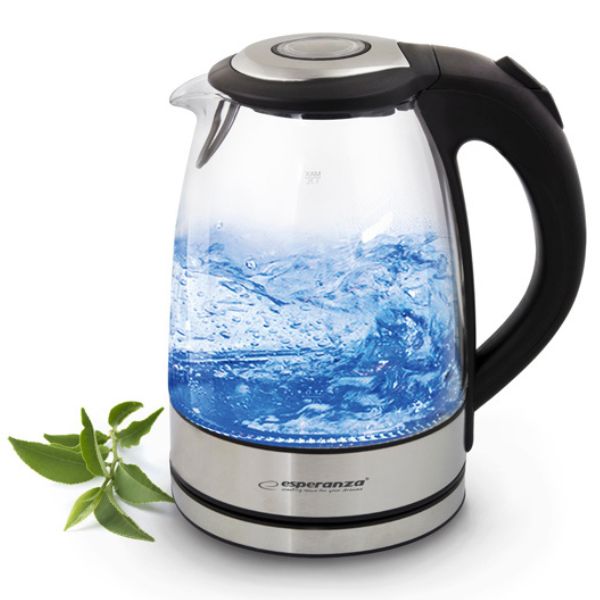 Rychlovarná konvice 1,7l, sklo, 2200W, s modrým podsvitem LED