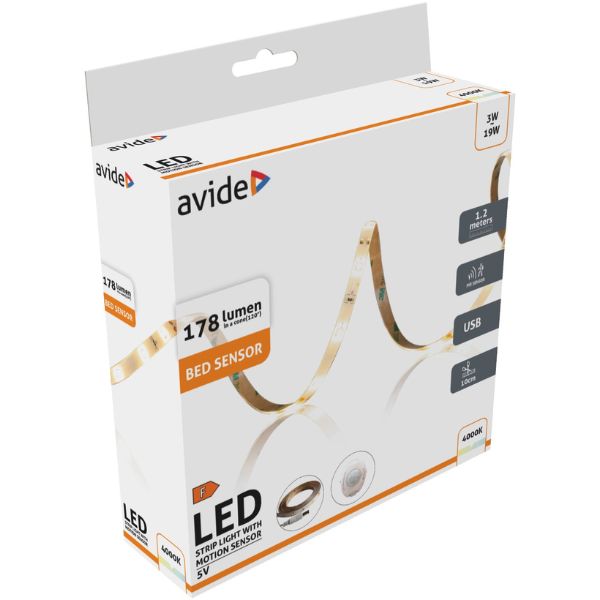 Set: voděodolný LED pásek 4,7W 185lm, denní, 1m s vypínačem a USB