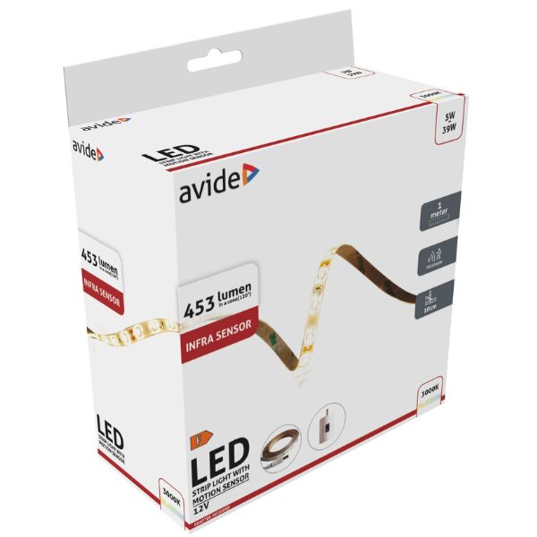 Set: voděodolný LED pásek 5W 453lm, teplá, 1m s infra čidlem pohybu a zdrojem