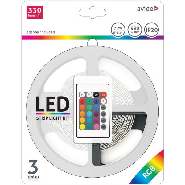 Set: LED pásek 7,2W/m, RGB, délka 3m s ovladačem, dálkovým ovládáním a napájecím zdrojem