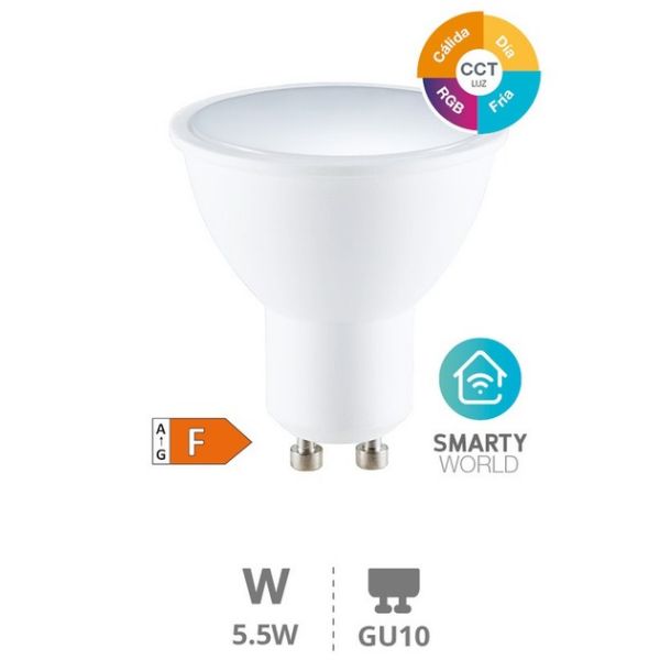 Chytrá LED žárovka GU10 5,5W 400lm RGB + CCT, stmívatelná, s aplikací na mobil