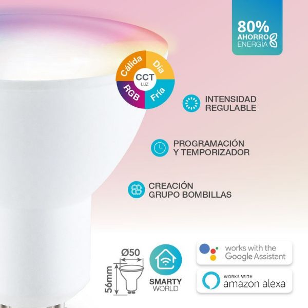 Chytrá LED žárovka GU10 5,5W 400lm RGB + CCT, stmívatelná, s aplikací na mobil