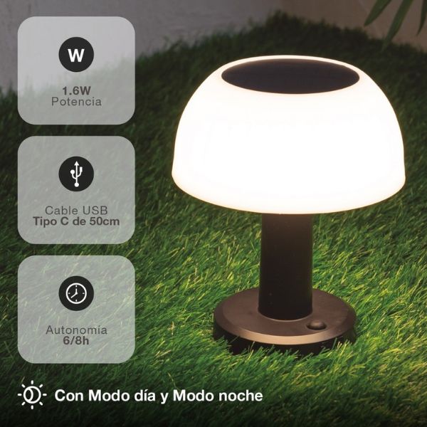 Solární LED stolní lampa Urgani s nabíjením USB, RGB, 1,6W, 18cm, 3 roky záruka