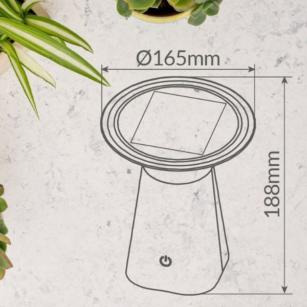 Solární LED stolní lampa s nabíjením USB, teplá, stmívatelná, 3W, 100lm, 19cm, 3 roky zár.
