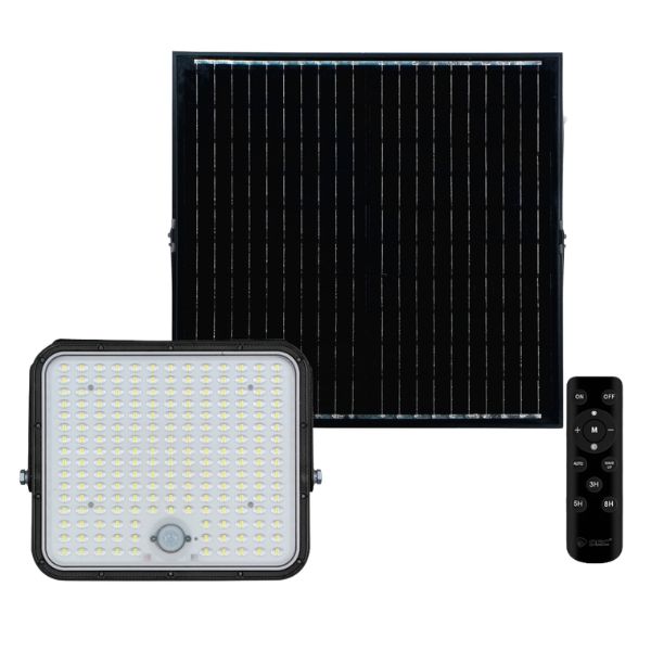 Venkovní solární LED reflektor 300W, 6380lm, studená bílá, samostatný solární panel, DO