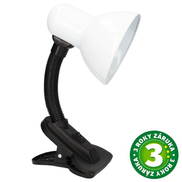 Stolní lampa s klipem na 1 žárovku E27 max 40W, bílá, Bunto, 3 roky záruka