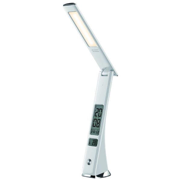 Kožená stmívatelná LED stolní lampička s displejem 5W 500lm, denní světlo, bílá