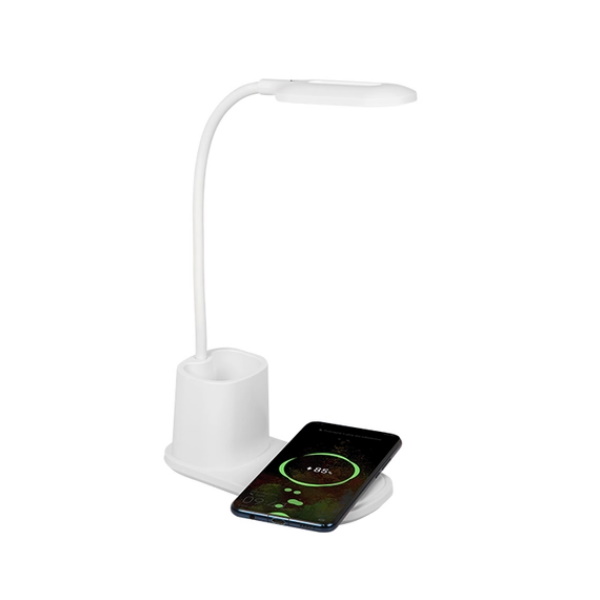 LED stolní lampa s bezdrátovou nabíječkou, měnitelná barva světla, bílá