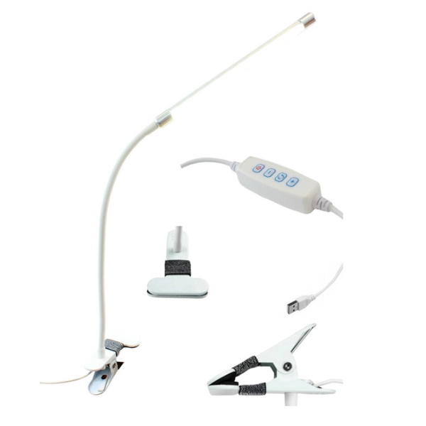 Stmívatelná LED stolní lampa s klipem, měnitelná barva světla, bílá