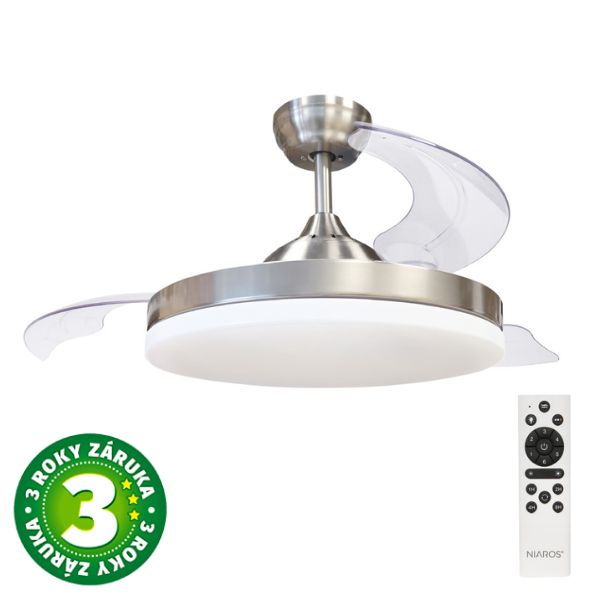 Stropní ventilátor se světlem Tungati 107cm 61W 1521lm, CCT, DO, barva nikl, 3 roky záruka