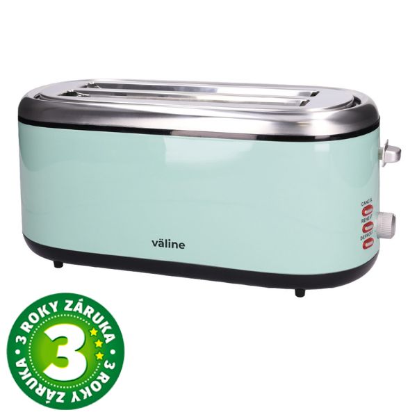 Retro topinkovač na 4 toasty Sindae XL 1300W funkce přihřátí a rozmrazení mint 3 roky zár.