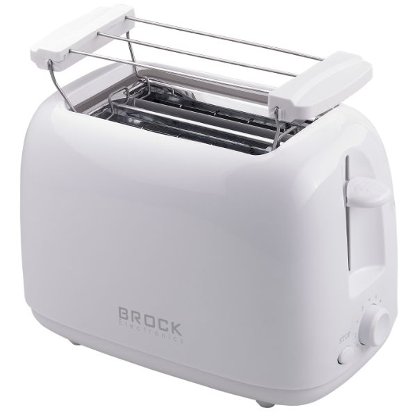 Topinkovač na 2 toasty Brock, 750W, s nástavcem na rozpékání, bílý