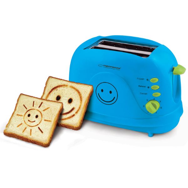 Topinkovač na 2 toasty, 750W, vypaluje smajlíky, funkce přihřátí a rozmrazení, tyrkysový
