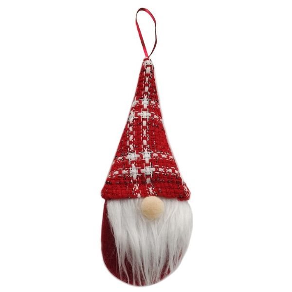 Vánoční skřítek s červeným kloboukem s bílými pruhy, závěsný, 16cm