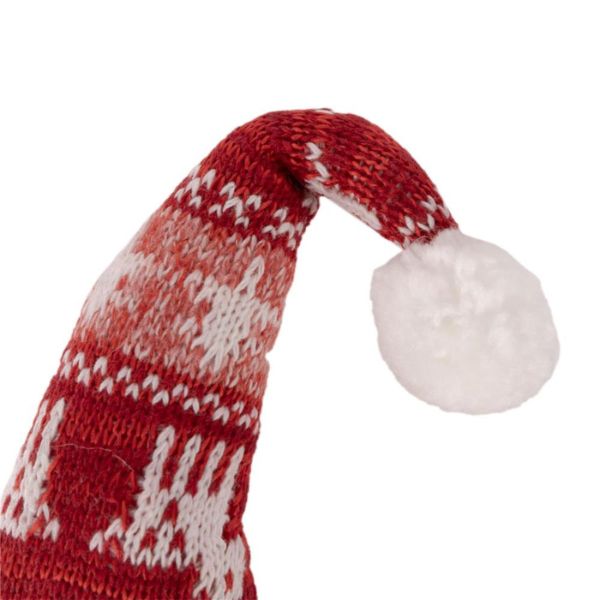 Vánoční skřítek s pletenou červenou čepicí 24cm