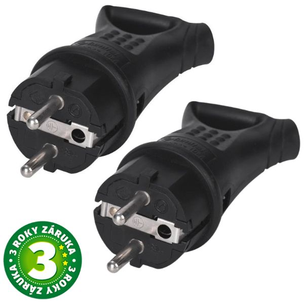 2x Samostatná UNISCHUKO zástrčka  IP44 i pro venkovní použití, s uchem, GSC, 3 roky záruka