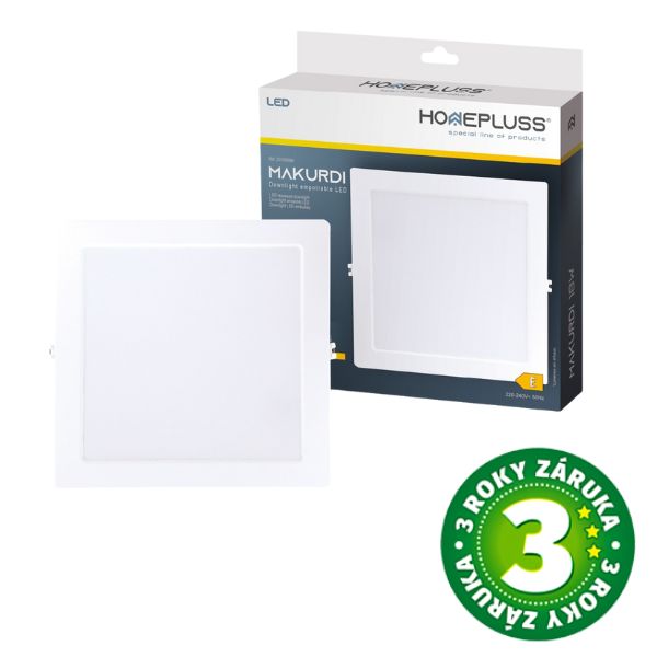 Vestavný LED panel 18W 1600lm, denní, čtvercový, 22cm, 3 roky