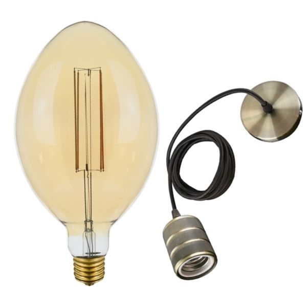 Set: Retro MAXI LED žárovka E40 6W 350lm extra teplá, filament + stropní závěs