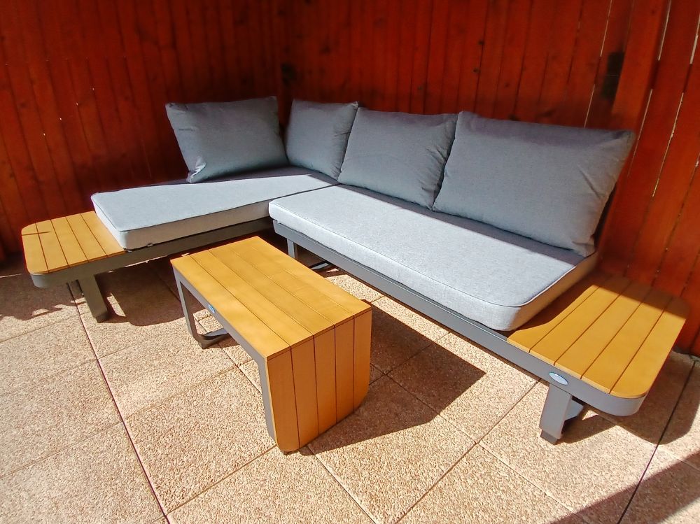 Zahradní set – hliníková variabilní sestava Samos 2 pro 2-4 osoby s akácií 245x175cm 