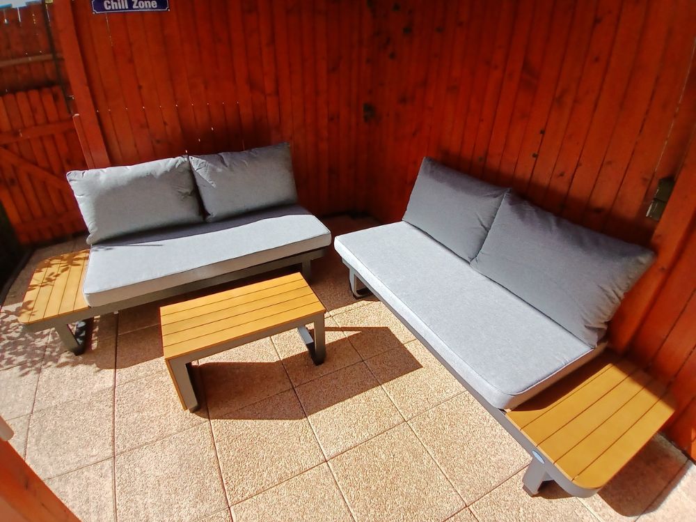 Zahradní set – hliníková variabilní sestava Samos 3 pro 2-4 osoby s akácií 245x245cm 