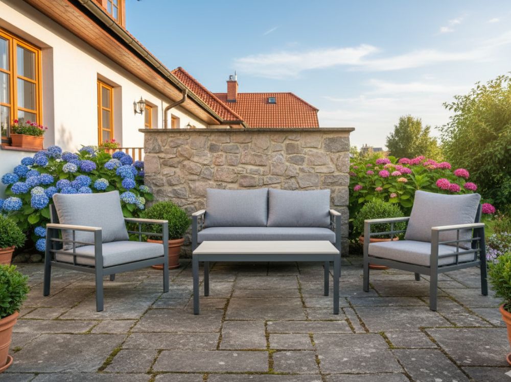Zahradní set – hliníková sedací souprava Forza šedá pro 4 osoby