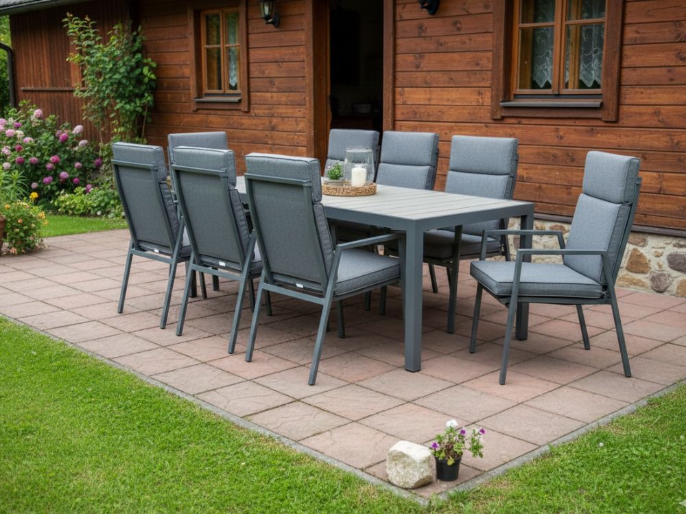 Hliníkový zahradní nábytek stůl Bergamo 217cm a 8 velkých polohovatelných křesel Milano