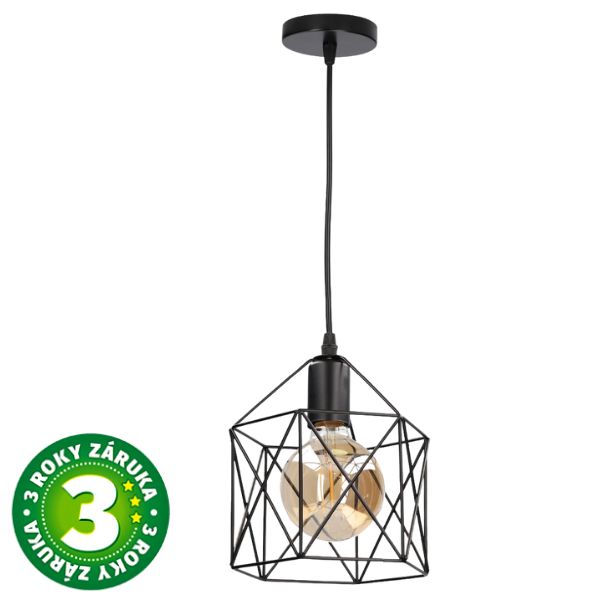 Designové závěsné svítidlo Carnot na 1 žárovku E27 max 40W, délka 1m, černé, 3 roky záruka