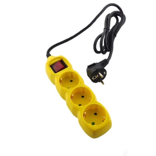 SCHUKO prodlužovací kabel - 3 zásuvky, 1,5m, žlutý s vypínačem